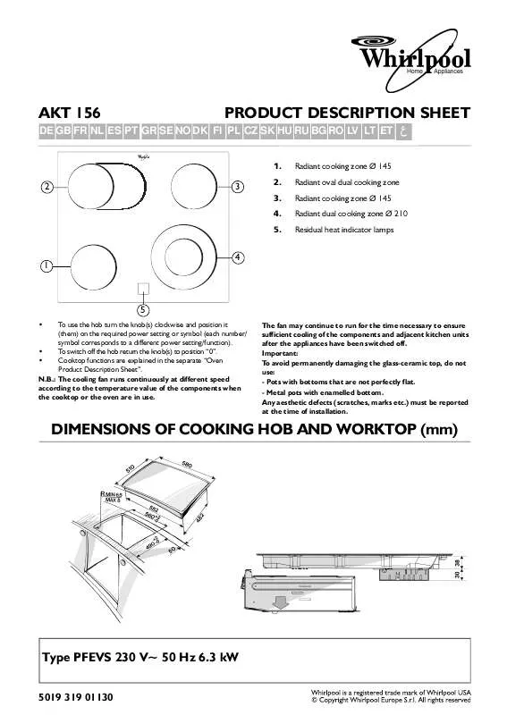 Mode d'emploi WHIRLPOOL AKT 156/NB