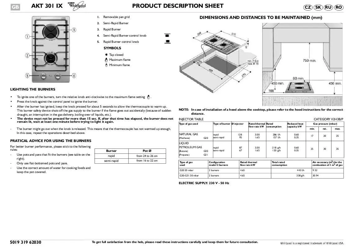 Mode d'emploi WHIRLPOOL AKT 301/IX