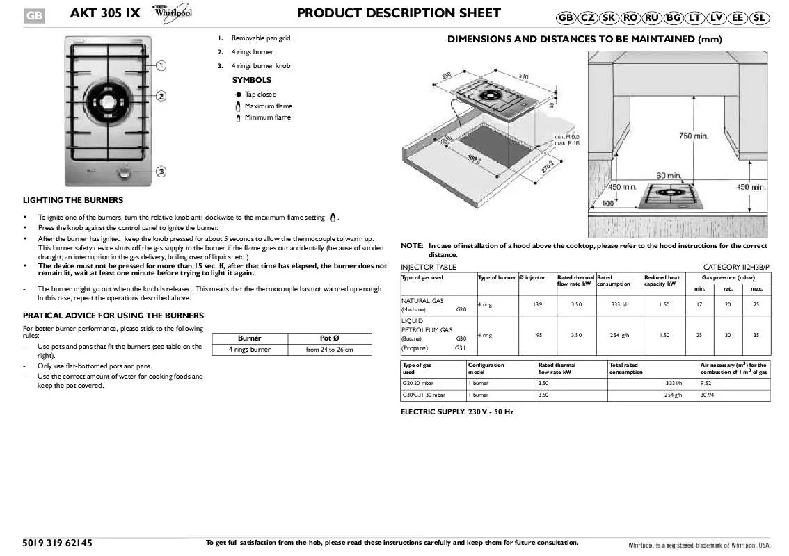 Mode d'emploi WHIRLPOOL AKT 305/IX