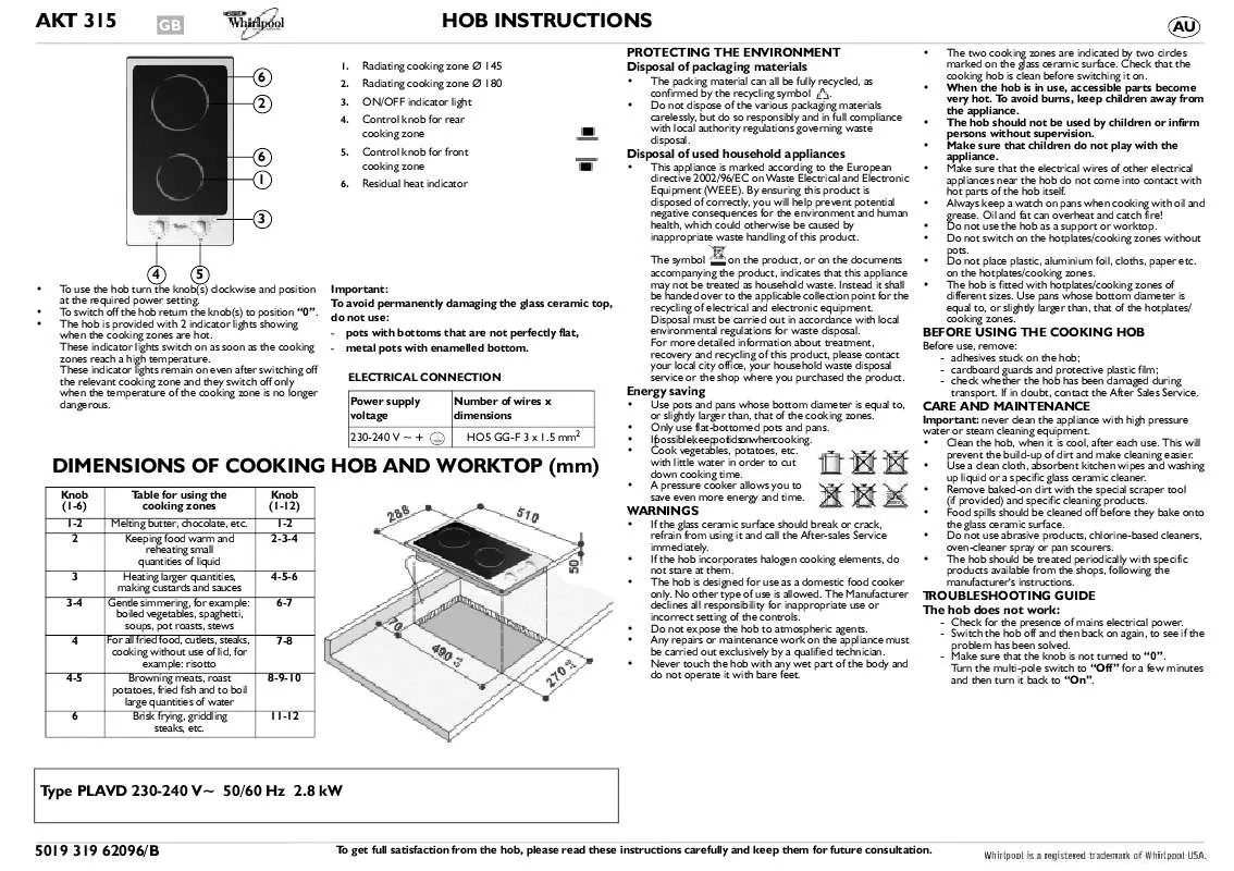 Mode d'emploi WHIRLPOOL AKT 315/IX