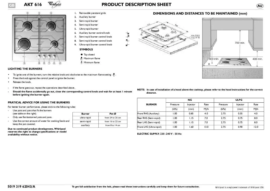 Mode d'emploi WHIRLPOOL AKT 616/WH