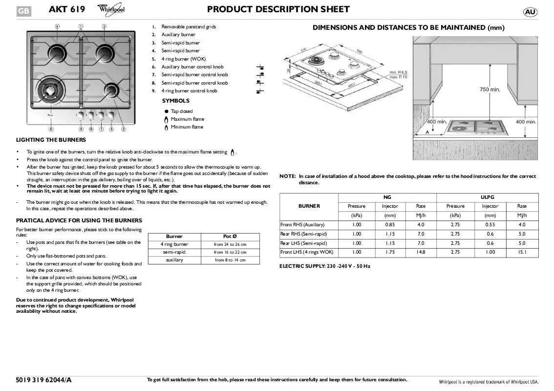 Mode d'emploi WHIRLPOOL AKT 621/IXL