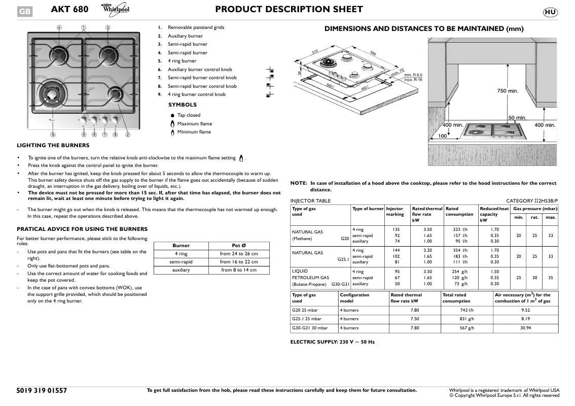 Mode d'emploi WHIRLPOOL AKT 680/IXL