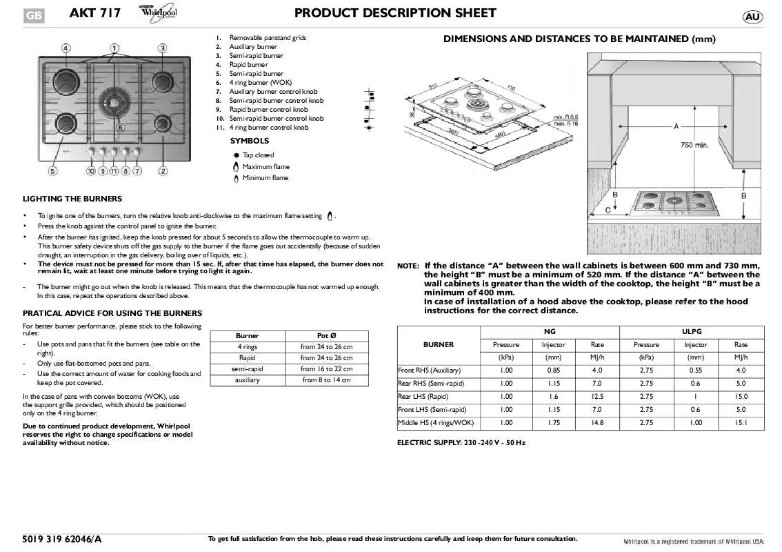 Mode d'emploi WHIRLPOOL AKT 717/IX