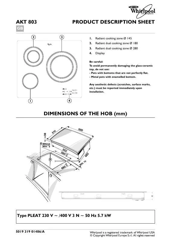 Mode d'emploi WHIRLPOOL AKT 803/LX