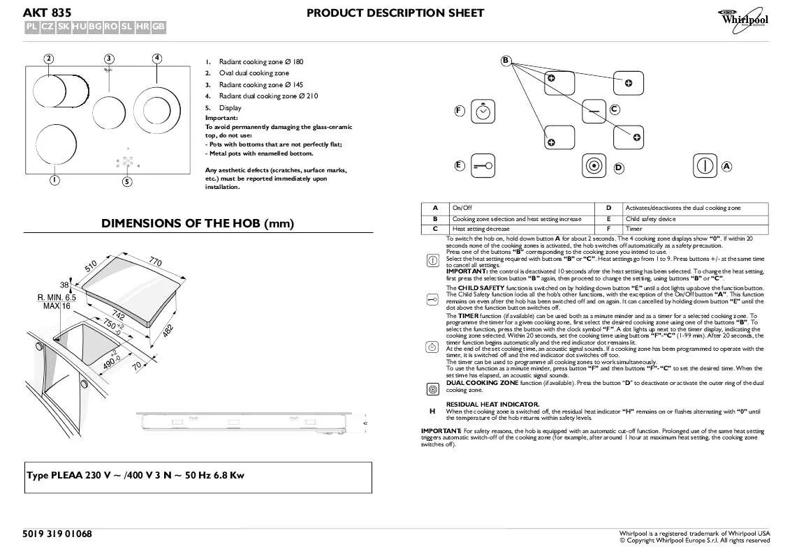 Mode d'emploi WHIRLPOOL AKT 836/LX