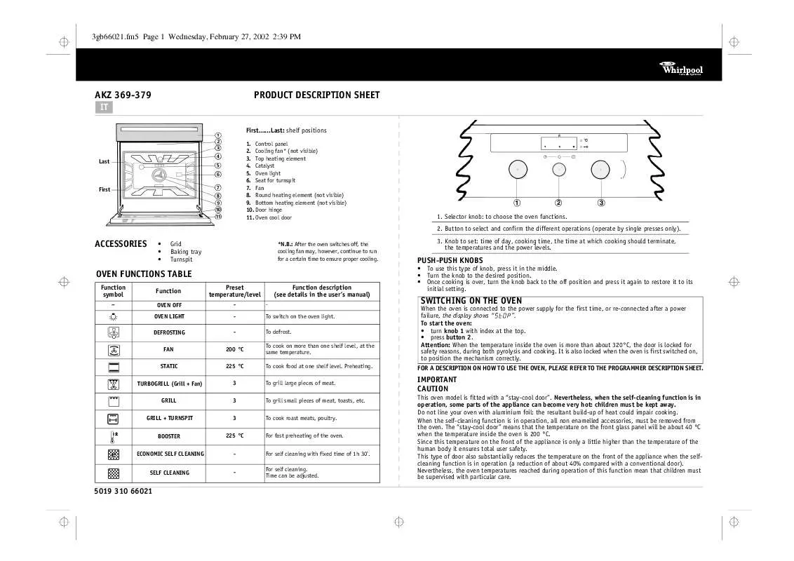 Mode d'emploi WHIRLPOOL AKZ 379 IX