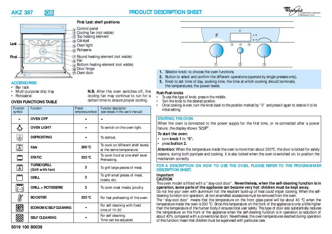 Mode d'emploi WHIRLPOOL AKZ 387 IX