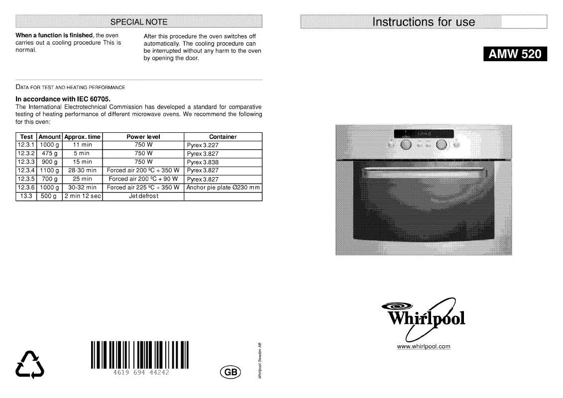 Mode d'emploi WHIRLPOOL AMW 520 AL