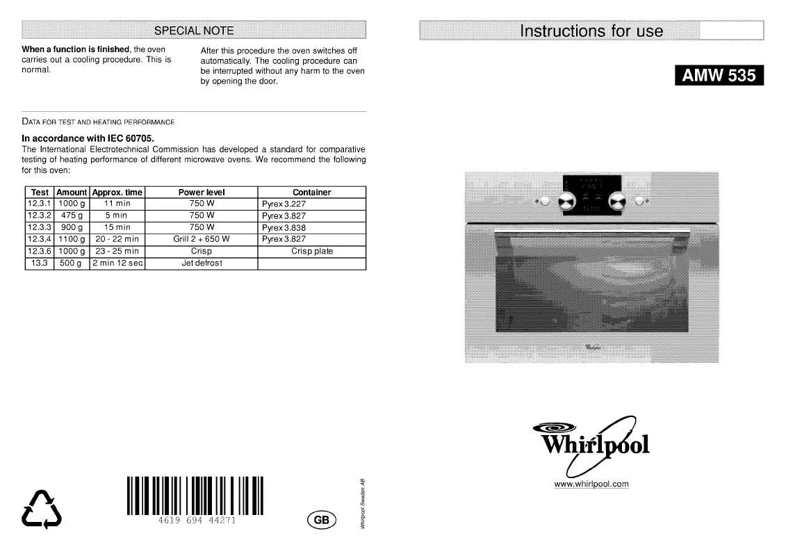 Mode d'emploi WHIRLPOOL AMW 535