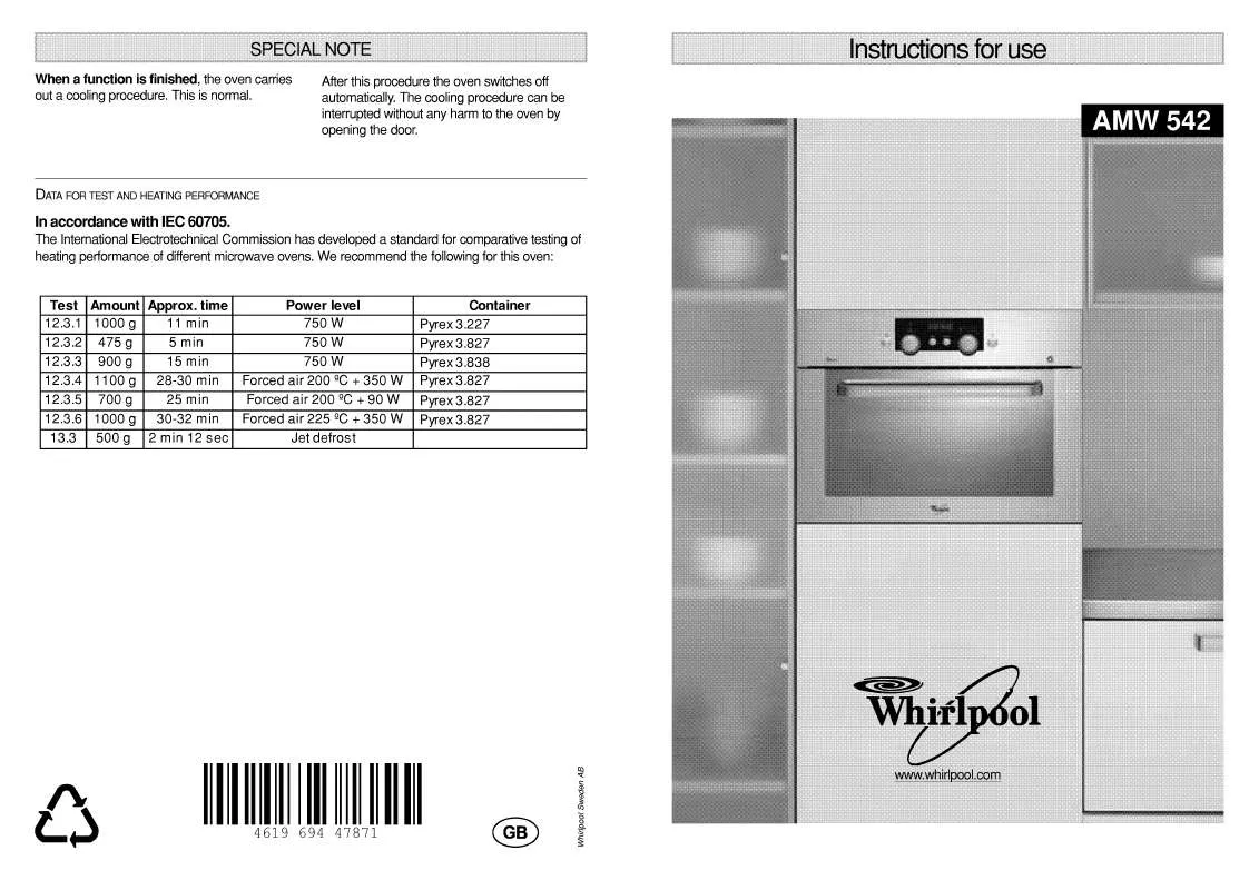 Mode d'emploi WHIRLPOOL AMW 542 WH