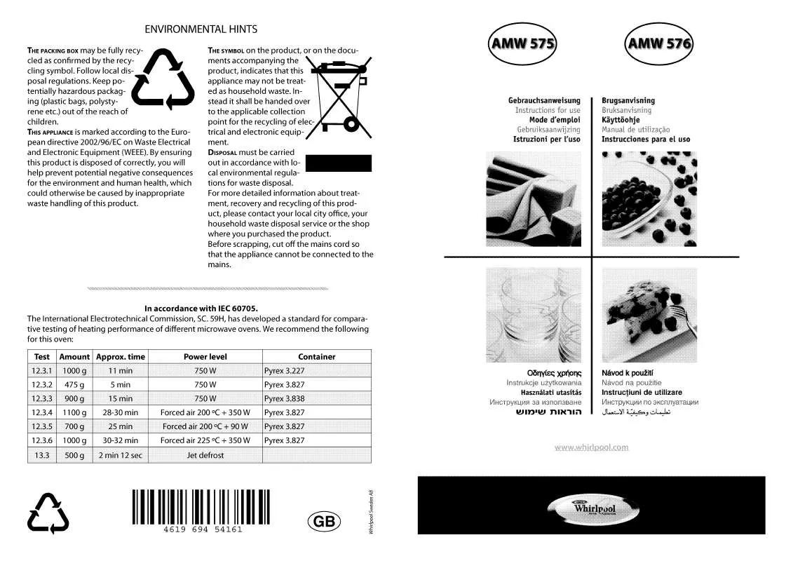 Mode d'emploi WHIRLPOOL AMW 576 IX