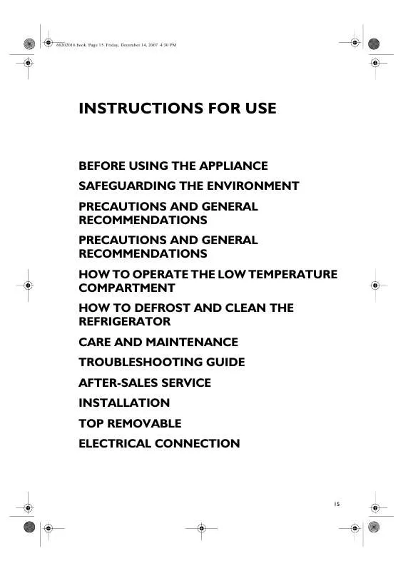 Mode d'emploi WHIRLPOOL ARC 104/A