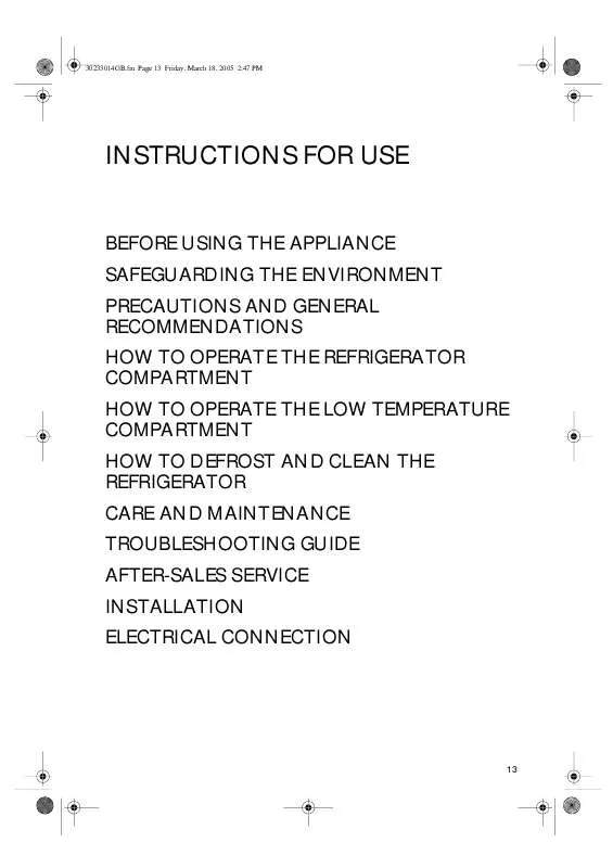 Mode d'emploi WHIRLPOOL ARC 1773 REFRIGERATO