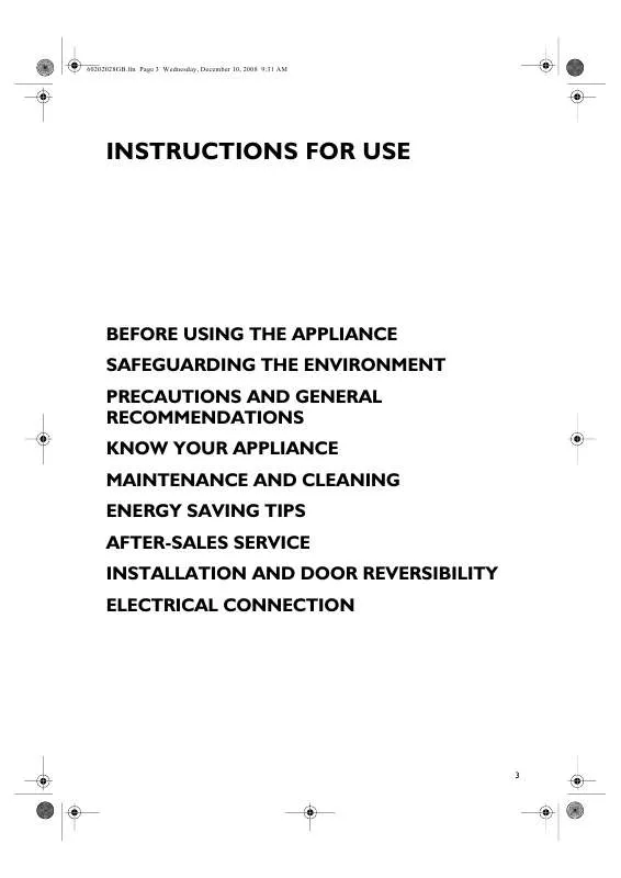 Mode d'emploi WHIRLPOOL ARF 208