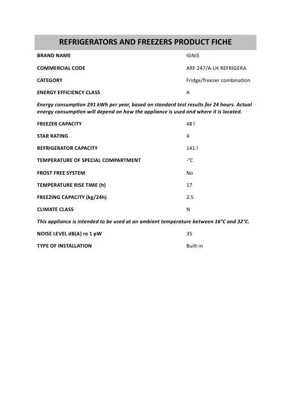 Mode d'emploi WHIRLPOOL ARF 247/A-LH REFRIGERA