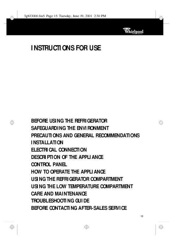 Mode d'emploi WHIRLPOOL ARG 595-K/R