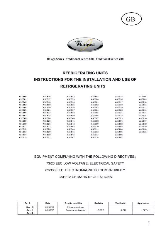 Mode d'emploi WHIRLPOOL ASE 015