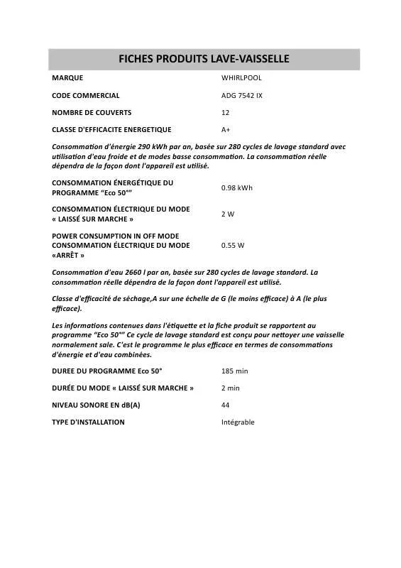 Mode d'emploi WHIRLPOOL AWG 6122 BS