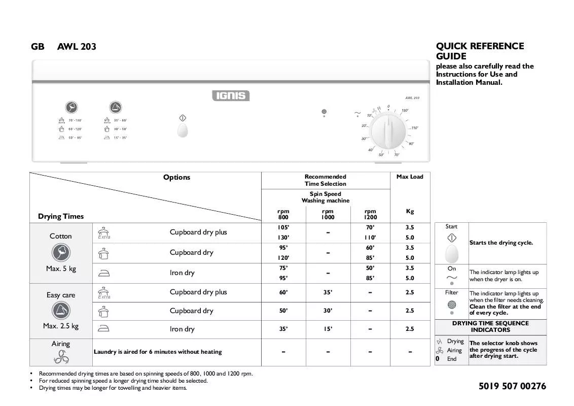 Mode d'emploi WHIRLPOOL AWL 203