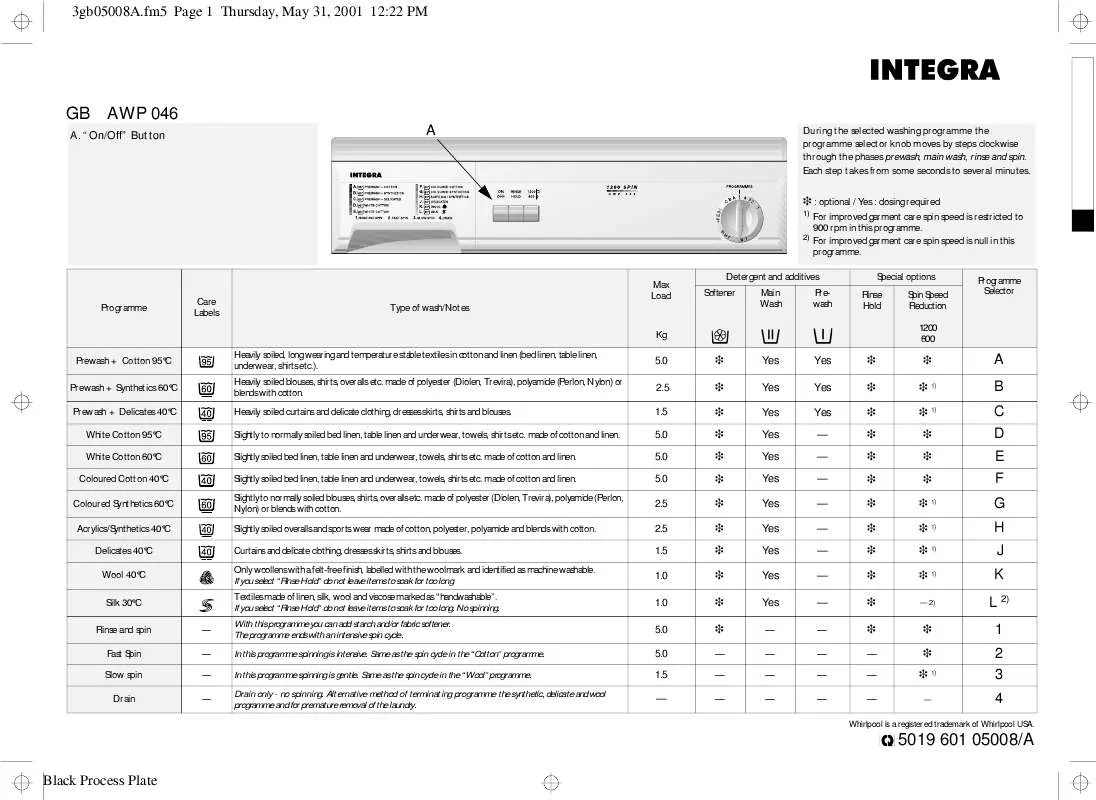 Mode d'emploi WHIRLPOOL AWM 5104 AL