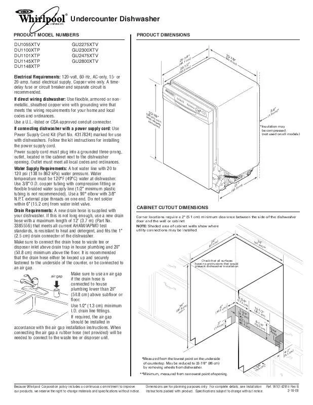 Mode d'emploi WHIRLPOOL DU1101XTP