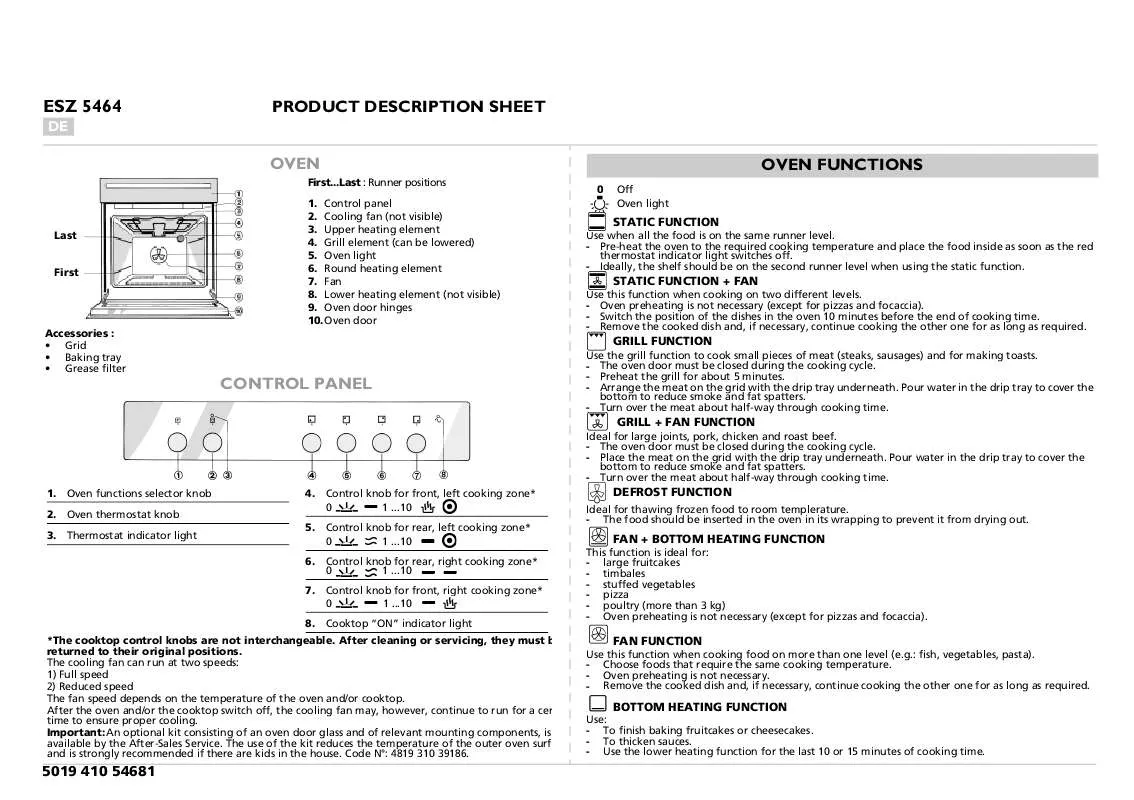 Mode d'emploi WHIRLPOOL ESZ 5464/01 IN