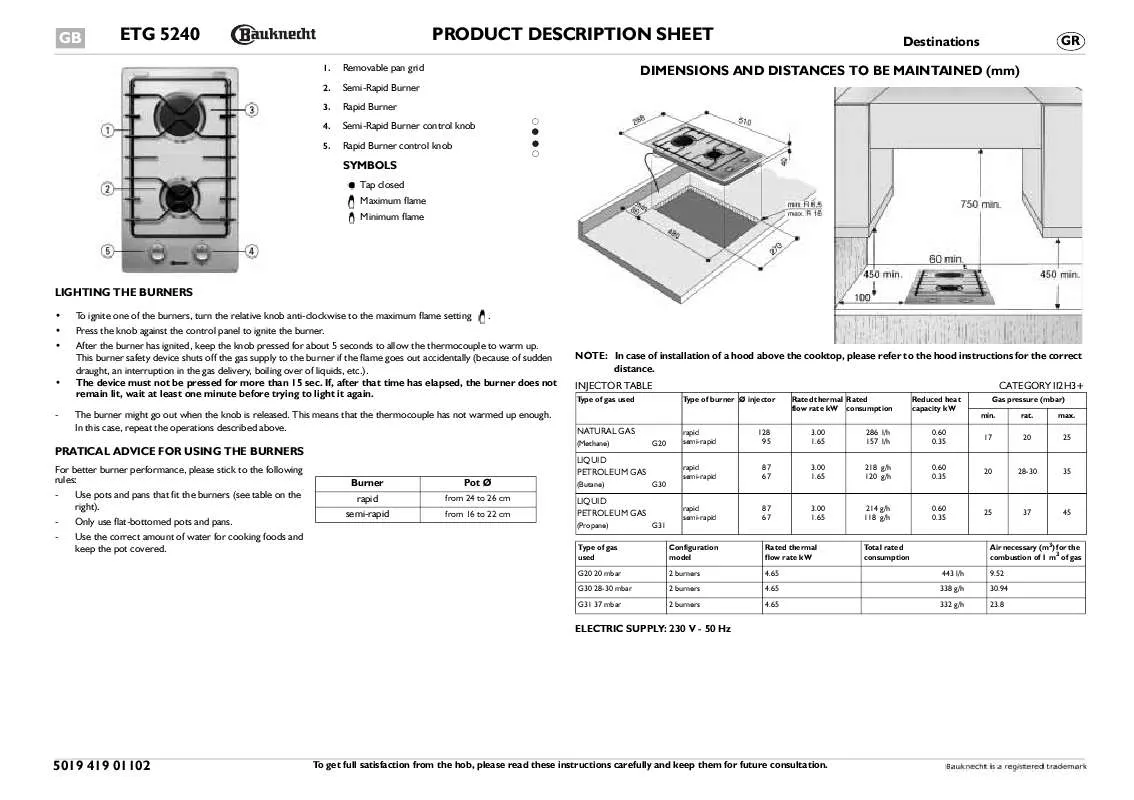 Mode d'emploi WHIRLPOOL ETG 5240 IN