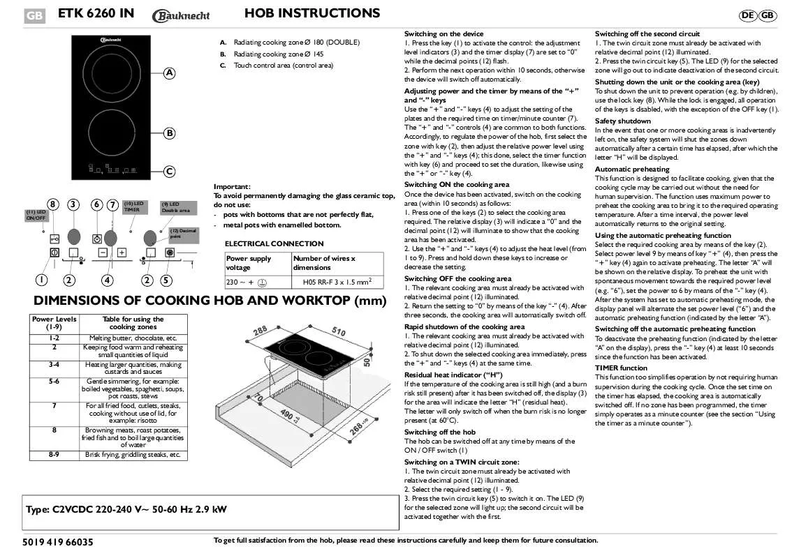 Mode d'emploi WHIRLPOOL ETK 6260 IN