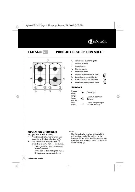 Mode d'emploi WHIRLPOOL FGH 5400 IN