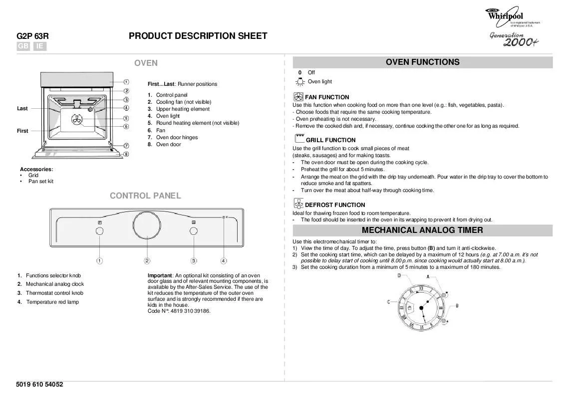 Mode d'emploi WHIRLPOOL G2P 63R GR