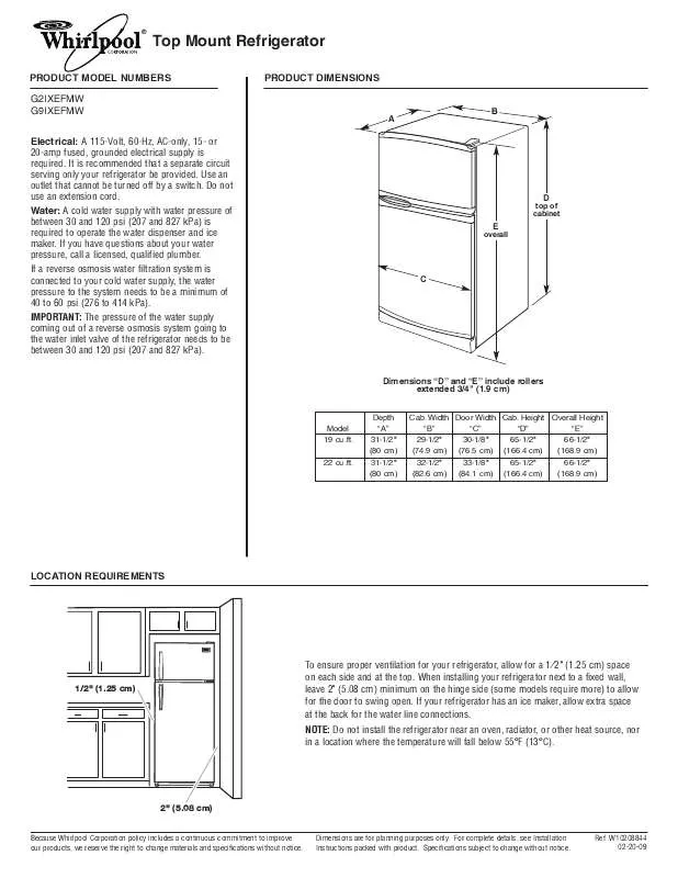 Mode d'emploi WHIRLPOOL G9IXEFMW