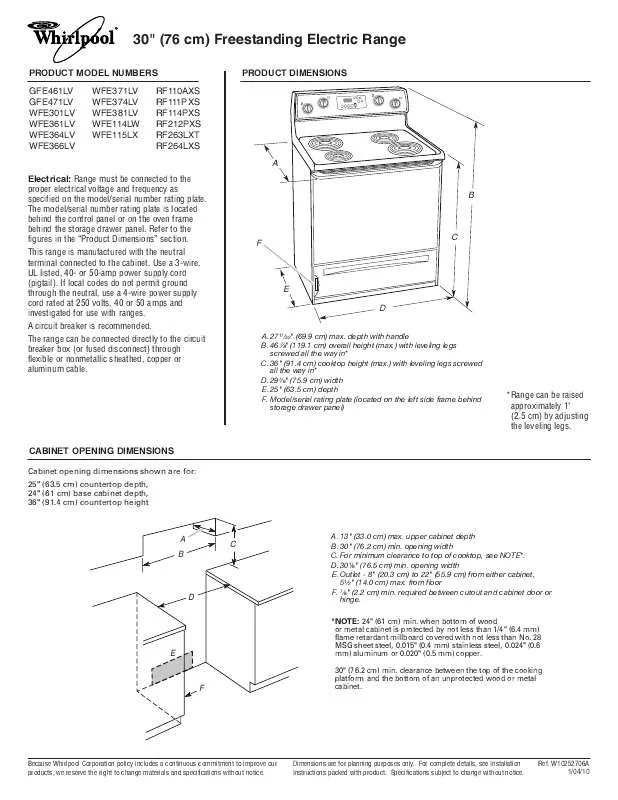 Mode d'emploi WHIRLPOOL GFE461LV