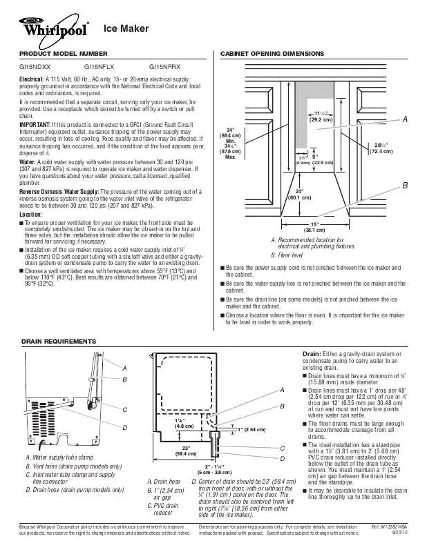 Mode d'emploi WHIRLPOOL GI15NDXX