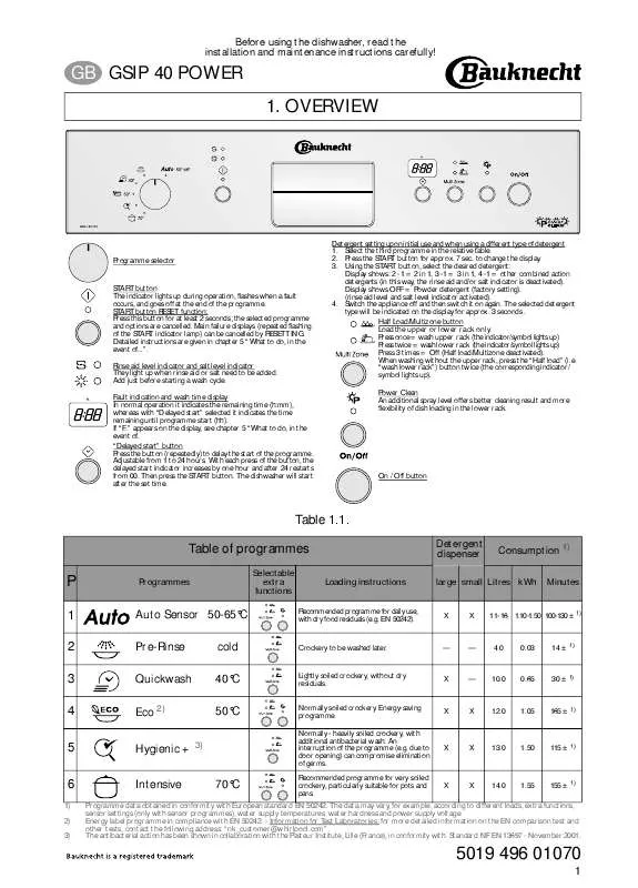 Mode d'emploi WHIRLPOOL GSIP 40/1 POWER