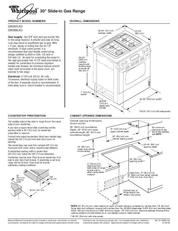 Mode d'emploi WHIRLPOOL GW397LXU