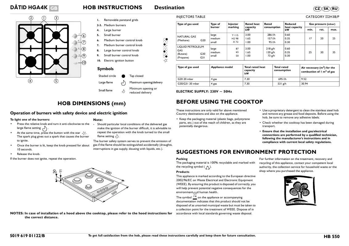 Mode d'emploi WHIRLPOOL HB 550 AN