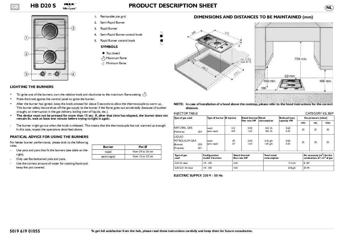 Mode d'emploi WHIRLPOOL HB D20 S