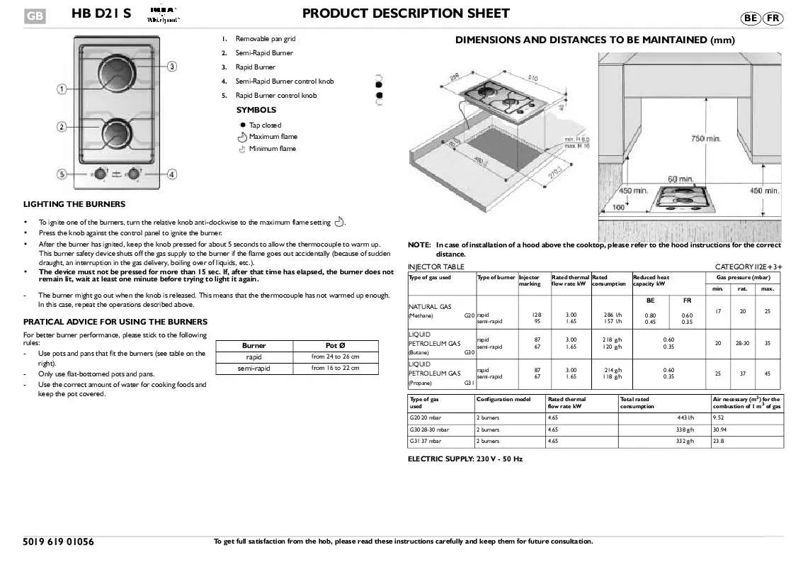 Mode d'emploi WHIRLPOOL HB D21 S