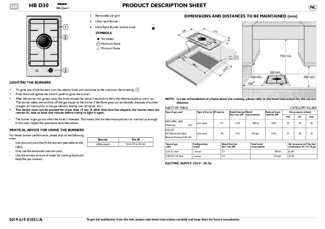 Mode d'emploi WHIRLPOOL HB D30 S