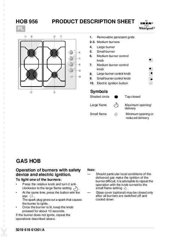 Mode d'emploi WHIRLPOOL HOB 956 W