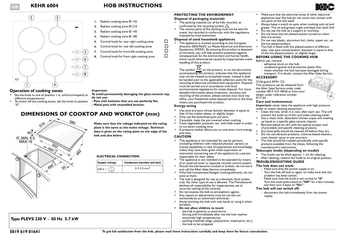 Mode d'emploi WHIRLPOOL KEHR 6004 NE