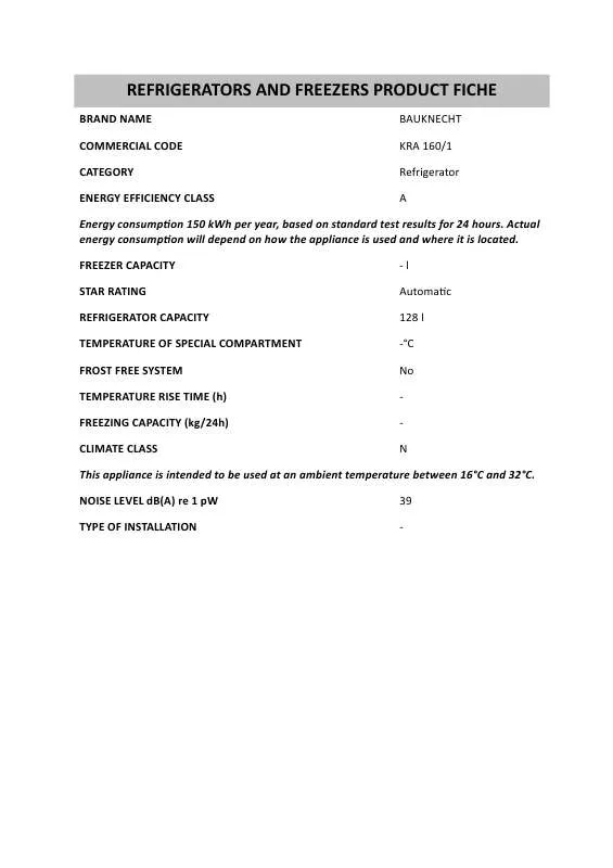 Mode d'emploi WHIRLPOOL KRA 160/1