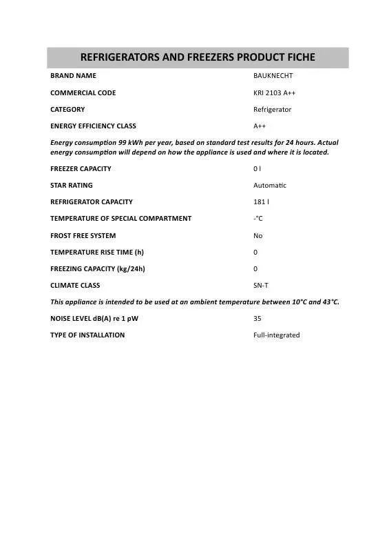 Mode d'emploi WHIRLPOOL KRI 2103 A