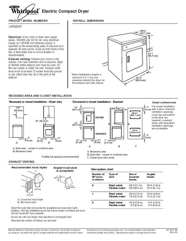 Mode d'emploi WHIRLPOOL LER3622P_DIMENSION GUIDE