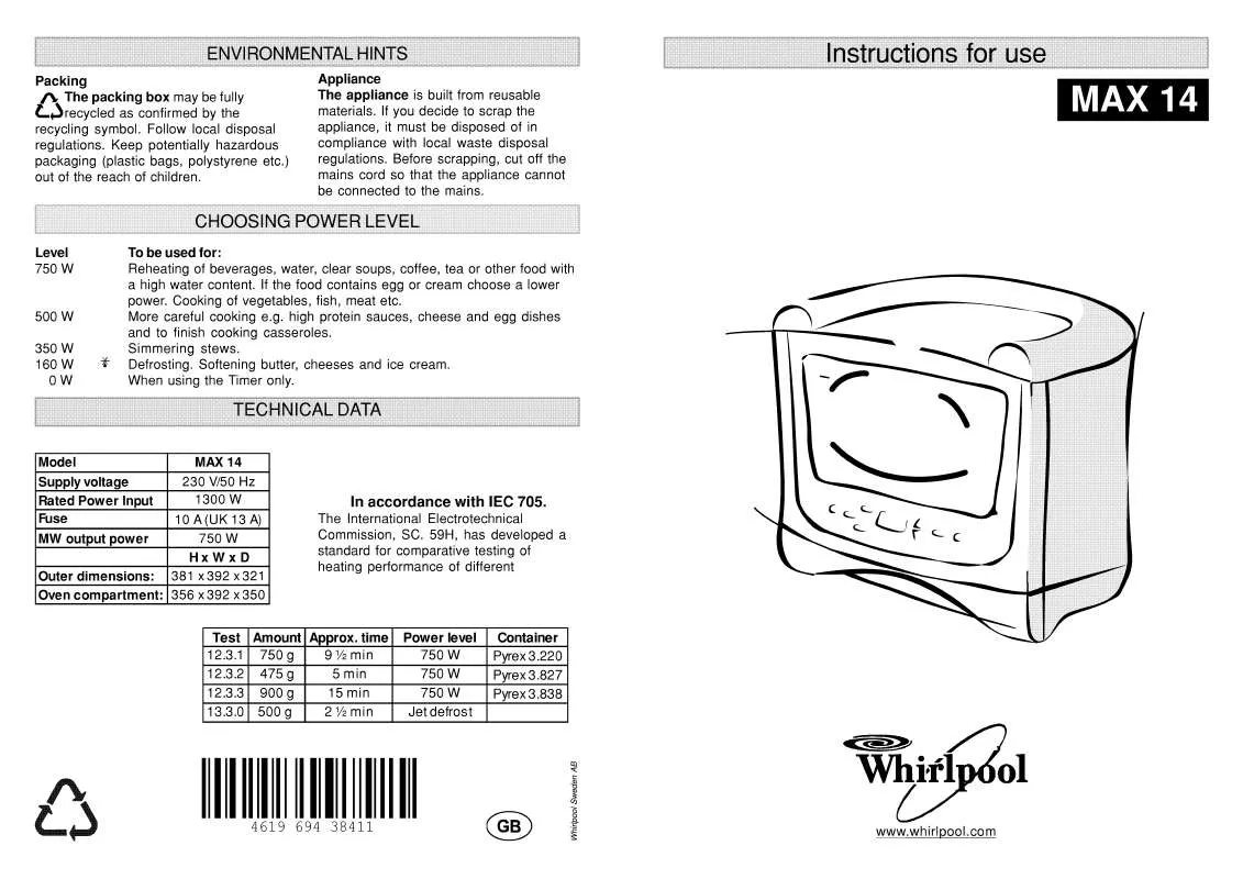 Mode d'emploi WHIRLPOOL MAX 14 WA D