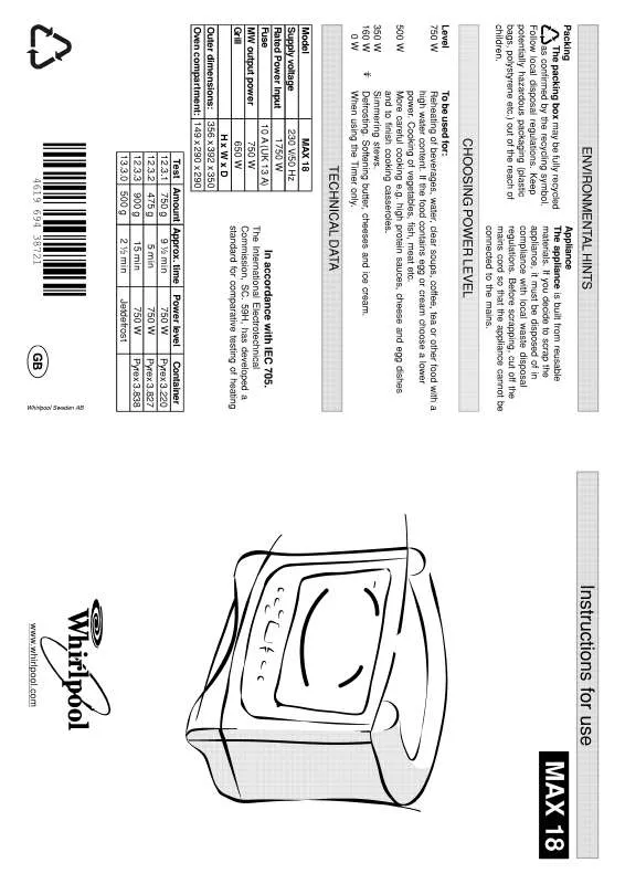 Mode d'emploi WHIRLPOOL MAX 18/2/BL