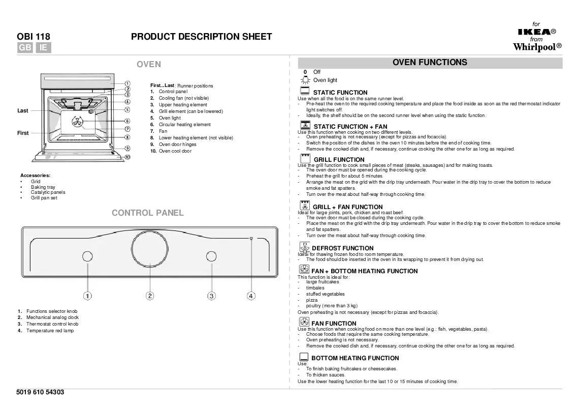 Mode d'emploi WHIRLPOOL OBI 118 S