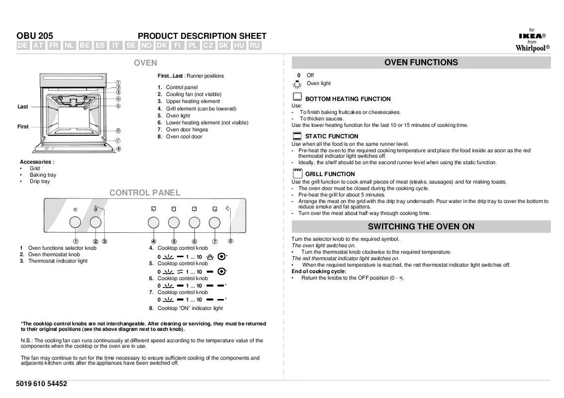 Mode d'emploi WHIRLPOOL OBU 205 W