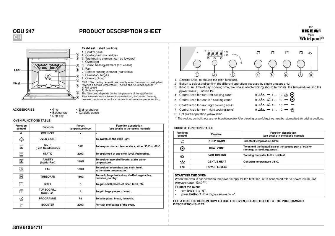 Mode d'emploi WHIRLPOOL OBU 247 S